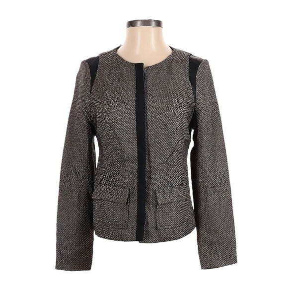 The Limited Blazer Jacket Women Size XS Brown Tweed Faux Leather Neutral - Picture 1 of 10